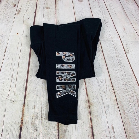 VS Pink Bling Leopard Logo Cotton Leggings - Picture 2 of 8